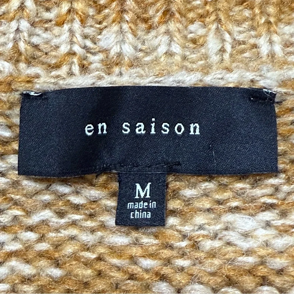 En Saison Golden Honey Marled Puff Sleeve Cropped Knit Cardigan Sweater Medium - Picture 6 of 8